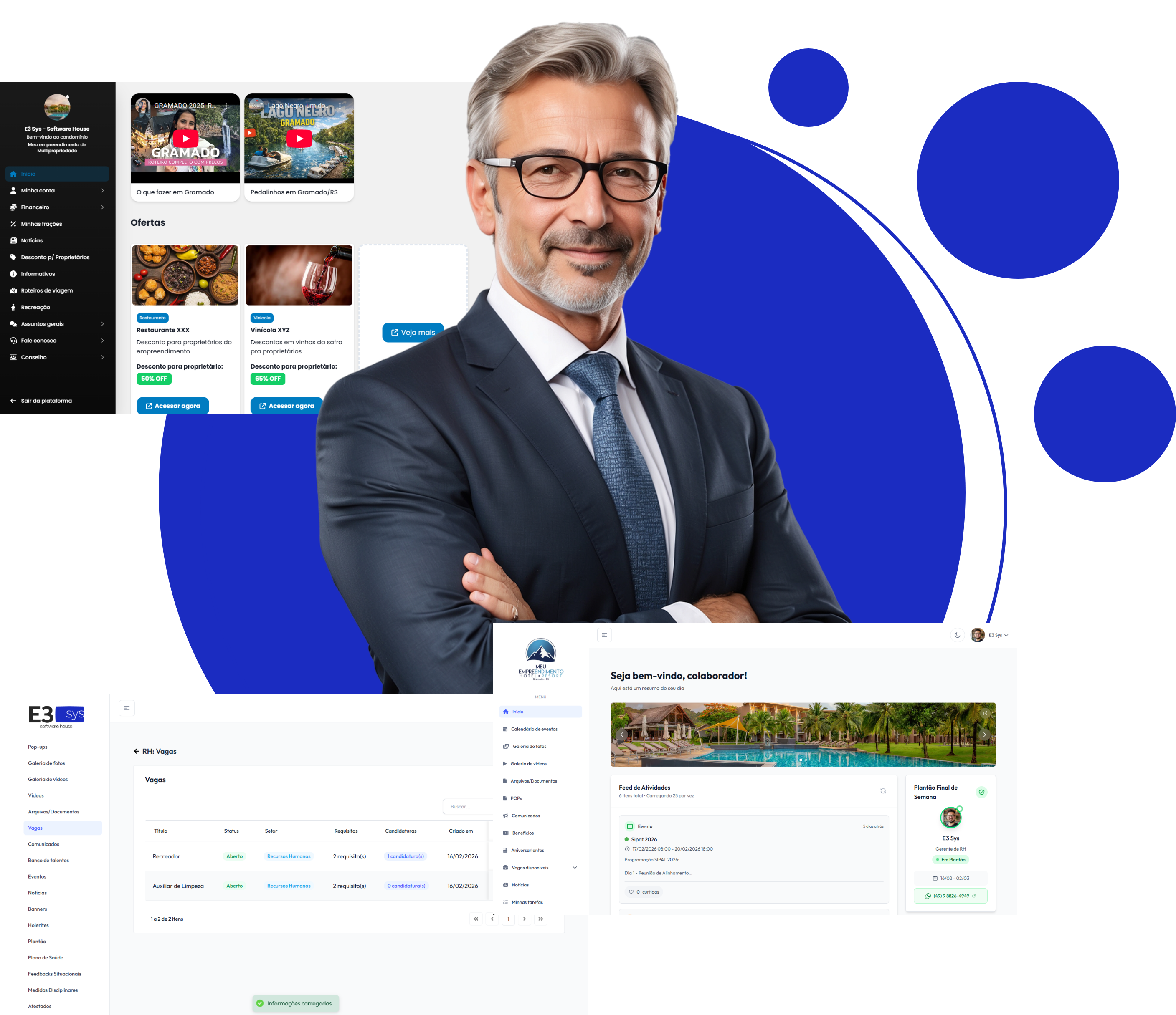 Imagem de um chefe com as telas do sistema